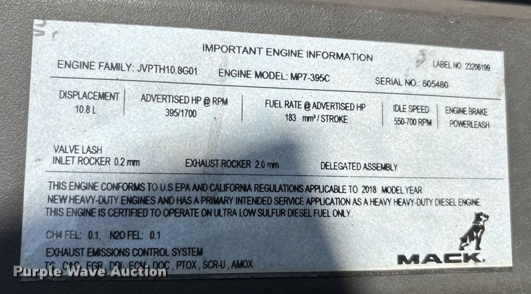 image for item YA0497 2019 Mack AN42T semi truck