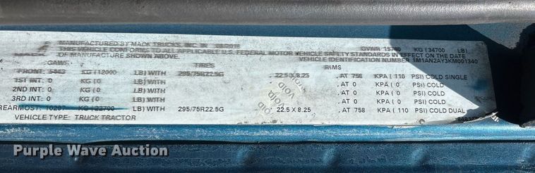 image for item YA0497 2019 Mack AN42T semi truck