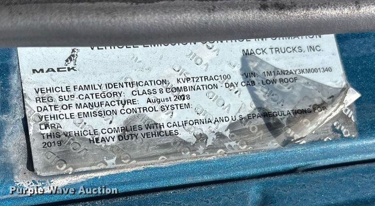 image for item YA0497 2019 Mack AN42T semi truck