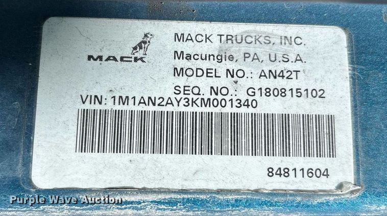 image for item YA0497 2019 Mack AN42T semi truck
