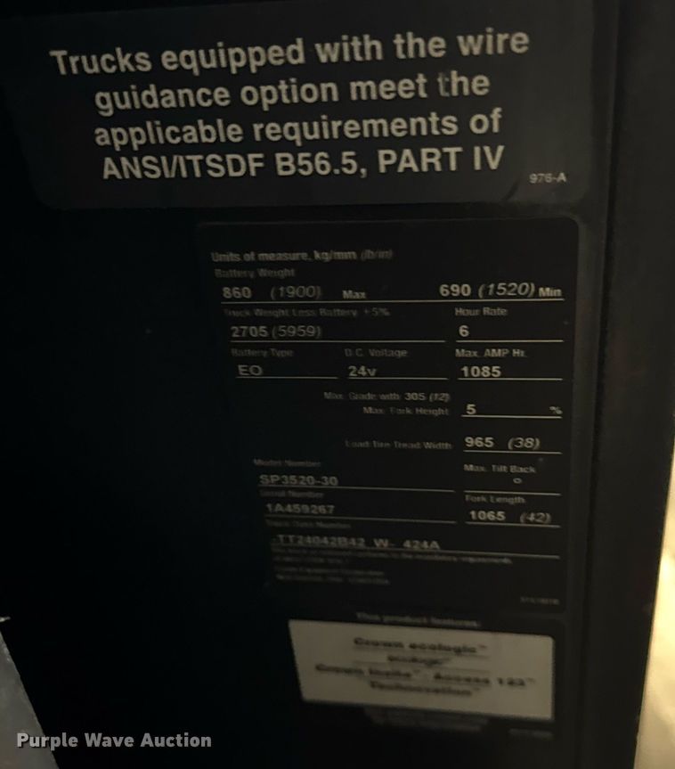 image for item DH9971 2016 Crown SP3520-30 order picker