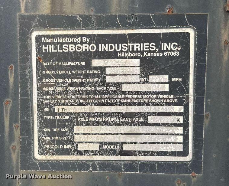 image for item DH9998 1996 Hillsboro Industries 332-TD-BT equipment trailer