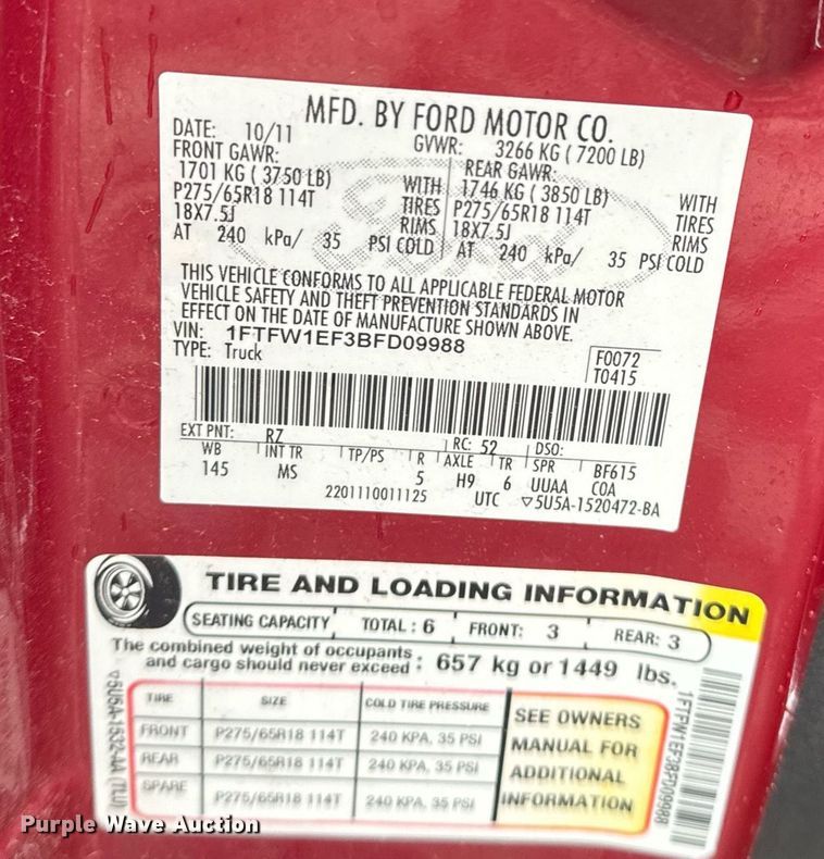 image for item DS3745 2011 Ford F150 SuperCrew pickup truck
