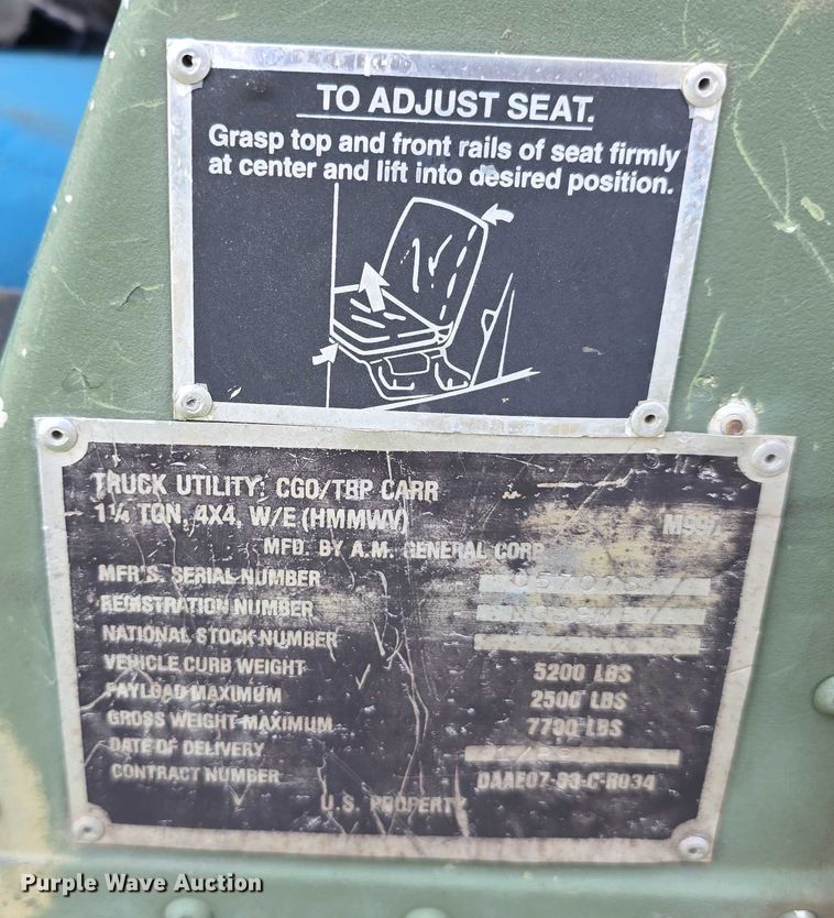 image for item DT6933 1989 AM General M998 SUV