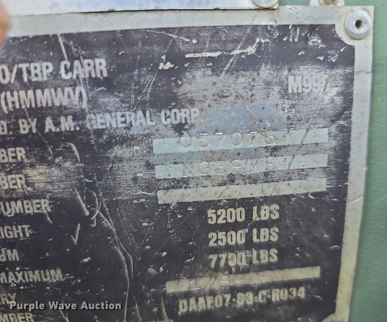 image for item DT6933 1989 AM General M998 SUV