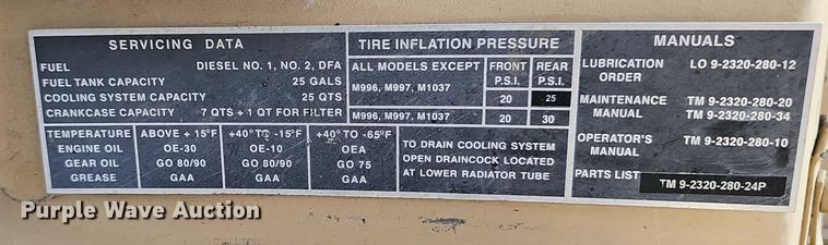 image for item DT6935 1990 AM General M998 SUV