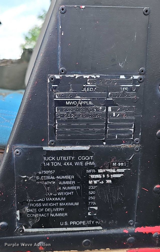 image for item DT6935 1990 AM General M998 SUV