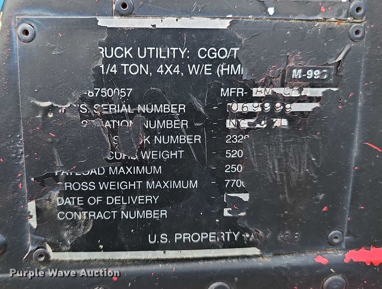 image for item DT6935 1990 AM General M998 SUV