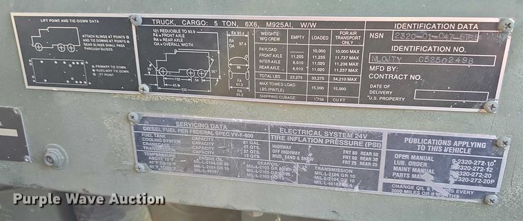 image for item DT6937 2002 AM General M925AI flatbed truck