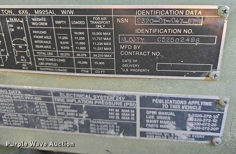 image for item DT6937 2002 AM General M925AI flatbed truck