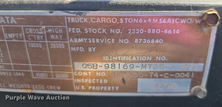 image for item DT6942 1969 AM General M54A1CW0/W flatbed truck