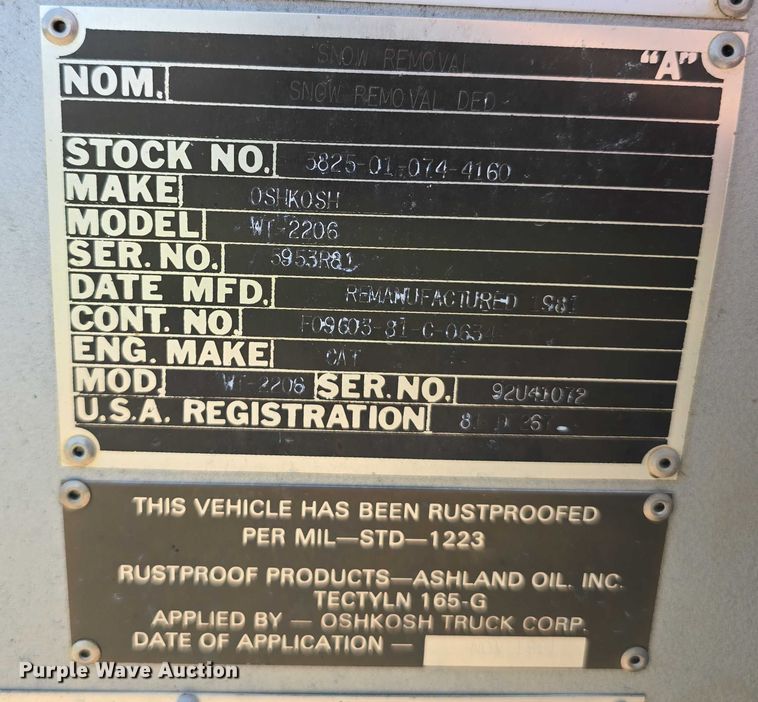 image for item DT6945 1981 Oshkosh WT-2206 snowblower truck