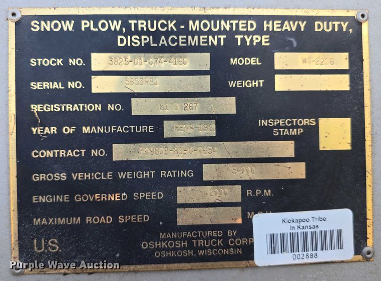 image for item DT6945 1981 Oshkosh WT-2206 snowblower truck