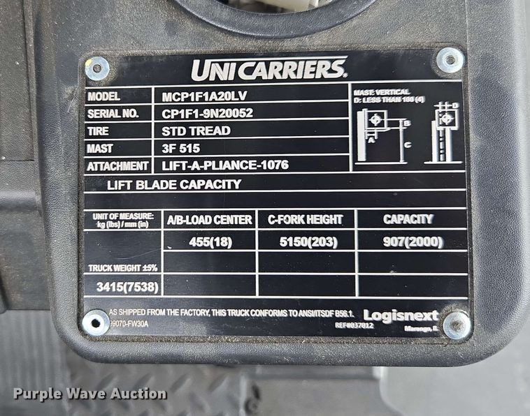image for item DU7760 UniCarriers CFS40 forklift