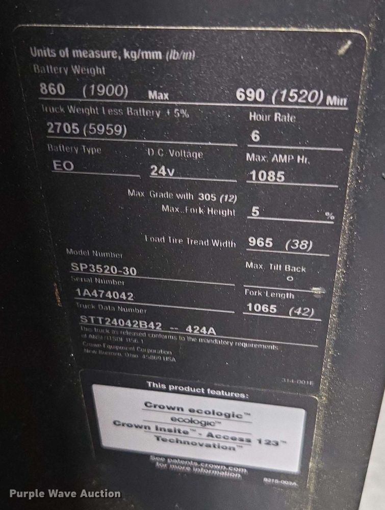 image for item DU7761 Crown SP3520-30 order picker