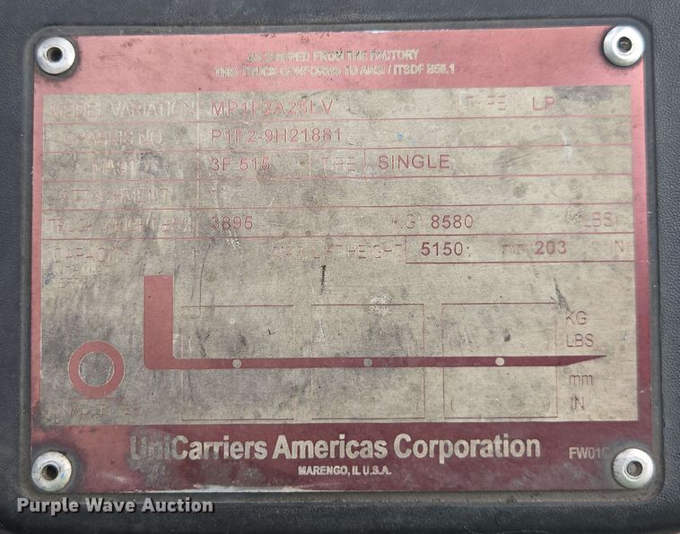 image for item DU7763 2016 UniCarriers PF50 forklift