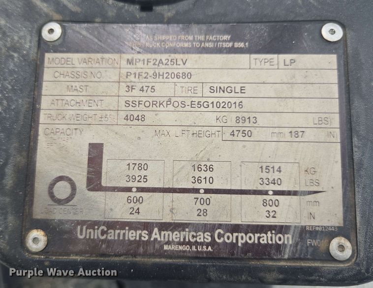 image for item DU7764 2016 UniCarriers PF50 forklift