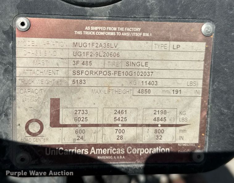 image for item DU9789 2016 UniCarriers PF70 forklift