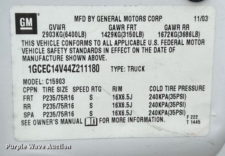 image for item DV2747 2004 Chevrolet Silverado 1500 pickup truck