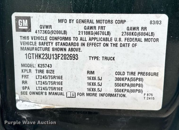 image for item DV2748 2003 GMC Sierra 2500HD Crew Cab pickup truck