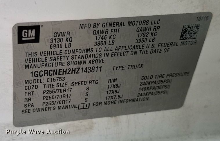 image for item DV4072 2017 Chevrolet Silverado 1500 Double Cab pickup truck