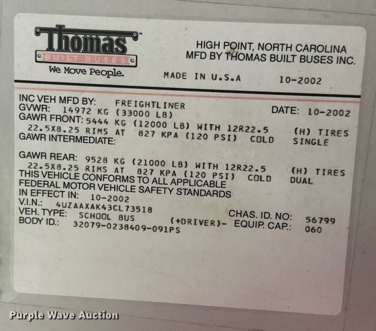 image for item DV4137 2003 Freightliner FS65 school bus