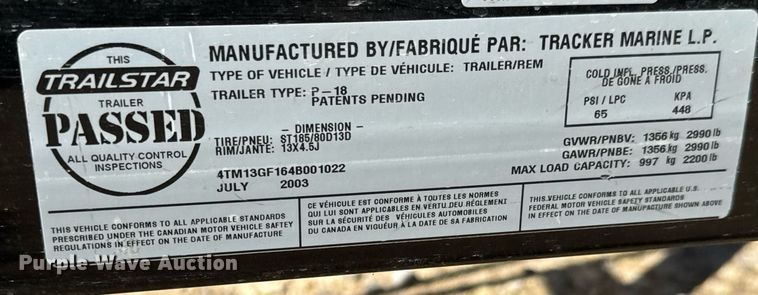 image for item DY0138 2004 Tracker Bass Buggy 18 pontoon boat