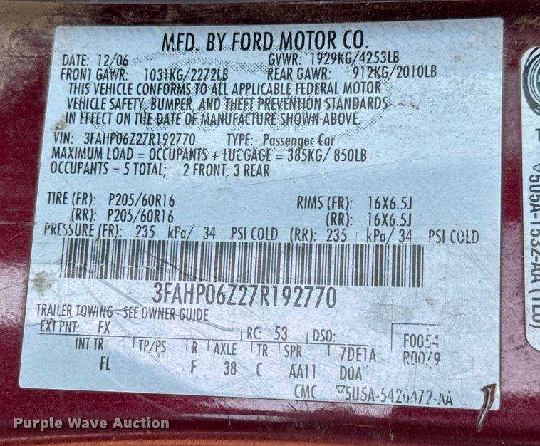image for item DY0187 2007 Ford Fusion 