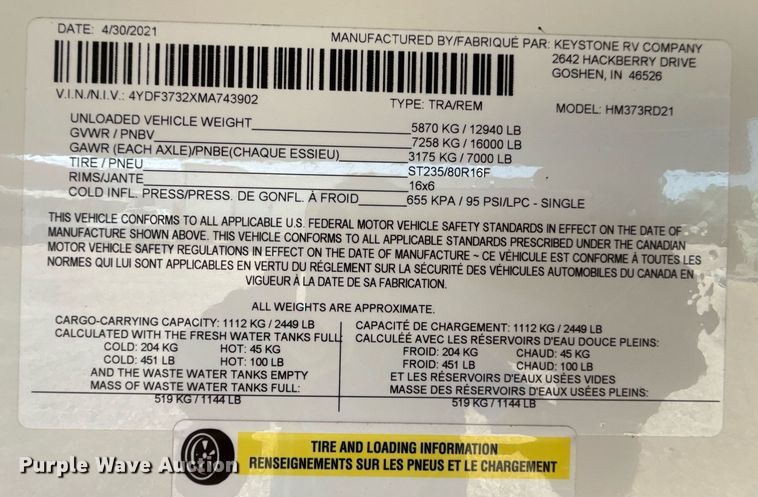 image for item DZ8495 2021 Keystone Montana High Country HM373RD21 camper