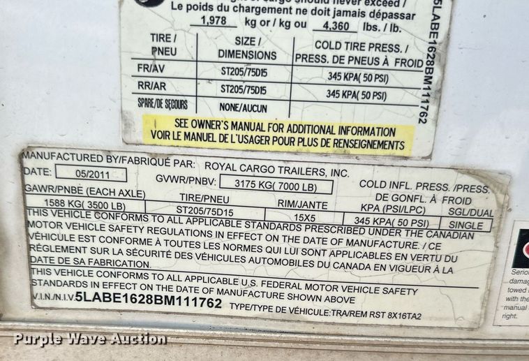 image for item EB2594 2011 Royal Cargo LLC enclosed cargo trailer