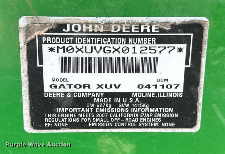 image for item EB2595 2007 John Deere Gator XUV 620i utility vehicle