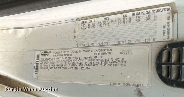 image for item EB2612 2005 Sterling Actera refuse truck