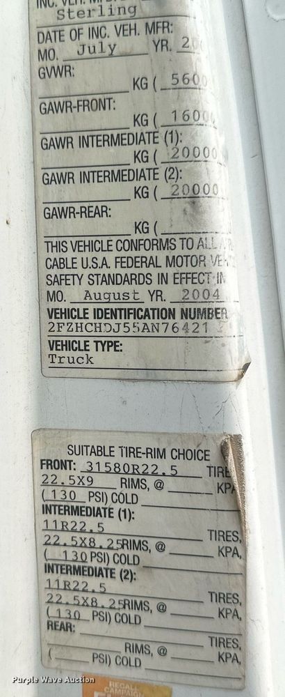 image for item EB2612 2005 Sterling Actera refuse truck