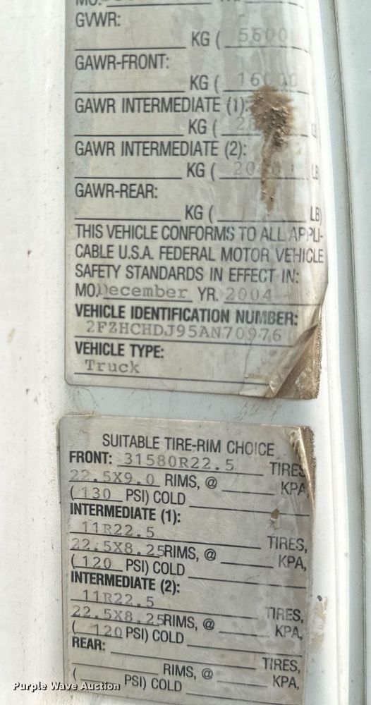 image for item EB2613 2005 Sterling Actera refuse truck