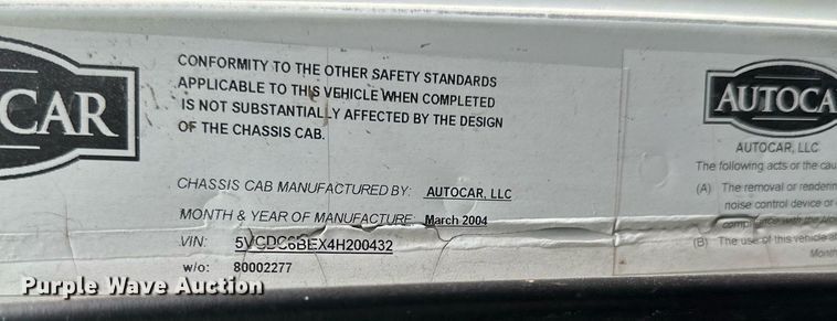 image for item EB2615 2004 AutoCar Xpeditor refuse truck