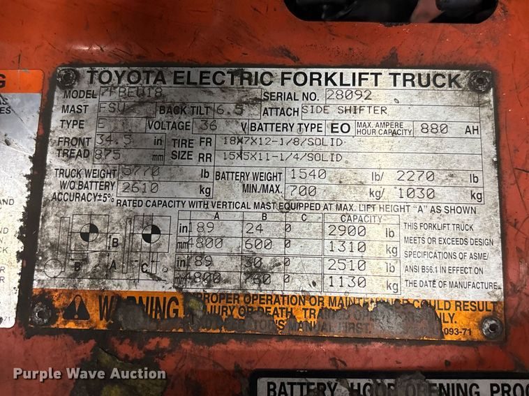 image for item EC3640 Toyota 7FBEU18 forklift