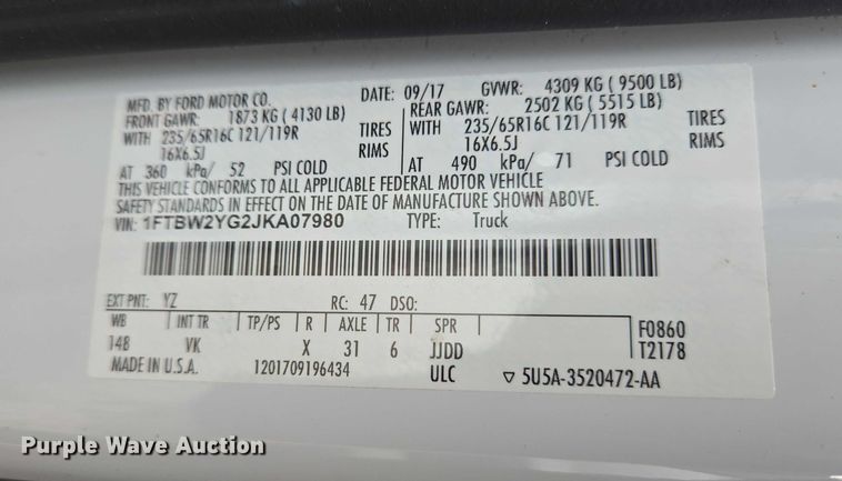image for item EC4255 2018 Ford Transit 350 van