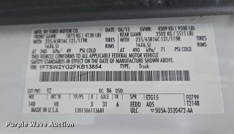 image for item EC4256 2015 Ford Transit 350 van