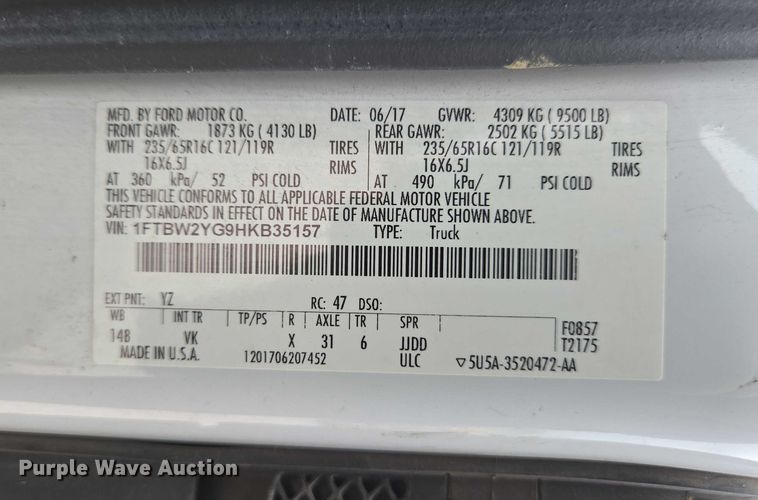 image for item EC4258 2017 Ford Transit 350 van