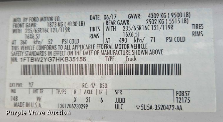 image for item EC4259 2017 Ford Transit 350 van