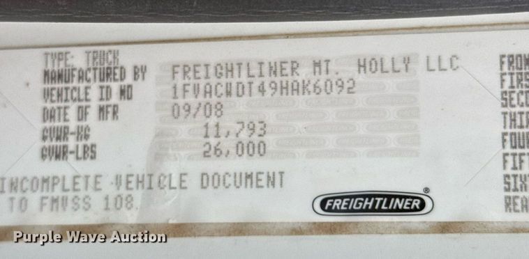 image for item ED5613 2009 Freightliner M2  truck cab and chassis