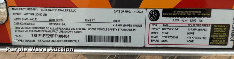 image for item ED5641 2023 Elite Cargo Trailers 8.5X22TA3 food trailer