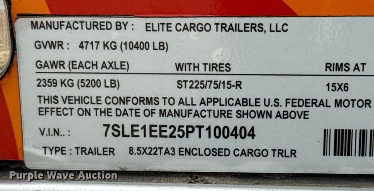 image for item ED5641 2023 Elite Cargo Trailers 8.5X22TA3 food trailer