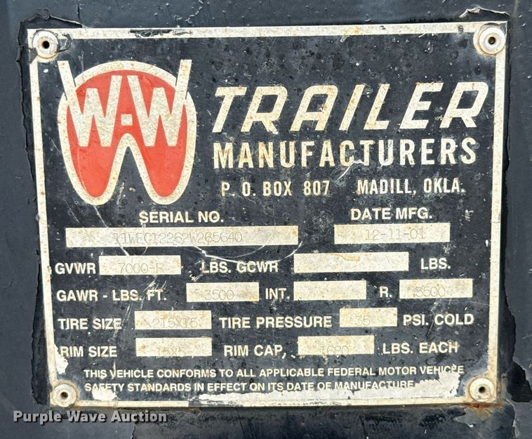 image for item ED5684 2002 W-W enclosed cargo trailer