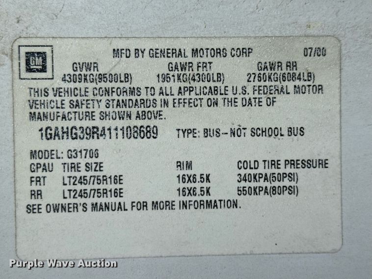 image for item ED5706 2001 Chevrolet Express 3500 van