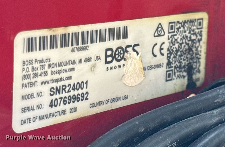 image for item EF2002 2020 Boss SNR24001 snow plow