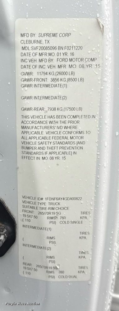 image for item EG5726 2016 Ford F650 Super Duty box truck