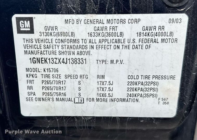 image for item EG6519 2004 Chevrolet Tahoe SUV
