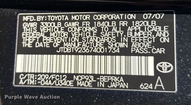 image for item EG6590 2007 Toyota Yaris 