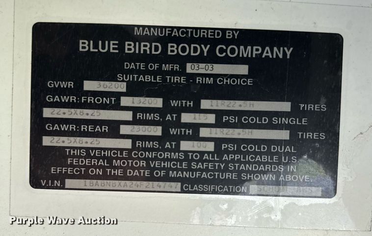 image for item EG8086 2004 Blue Bird school bus